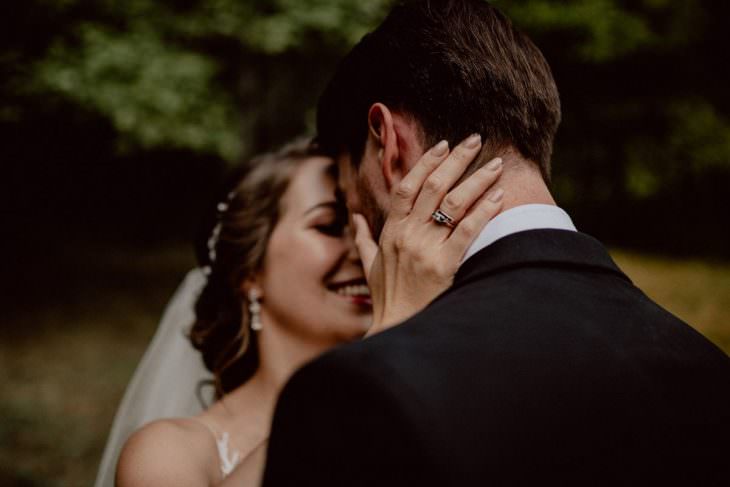 in love couple smiling looking at each other close up