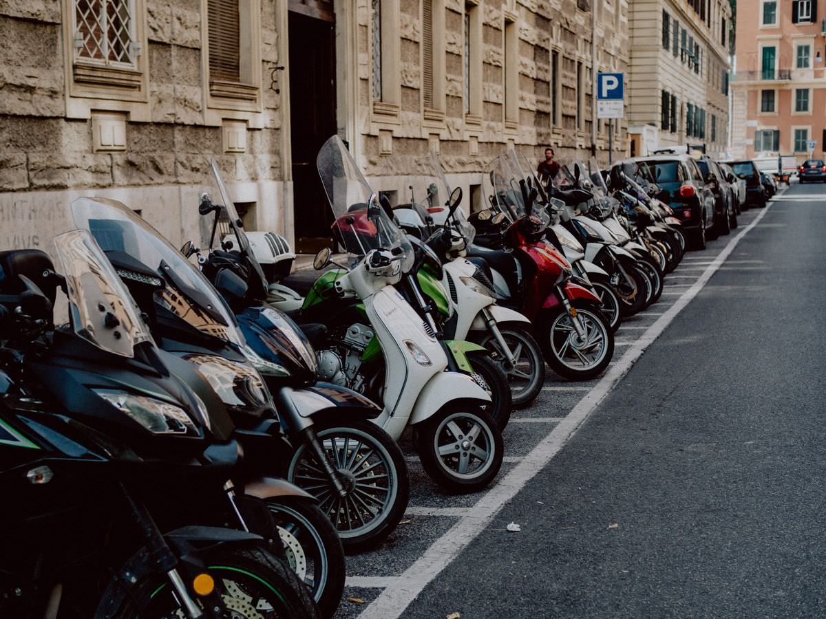 Street full of scooters in Italy