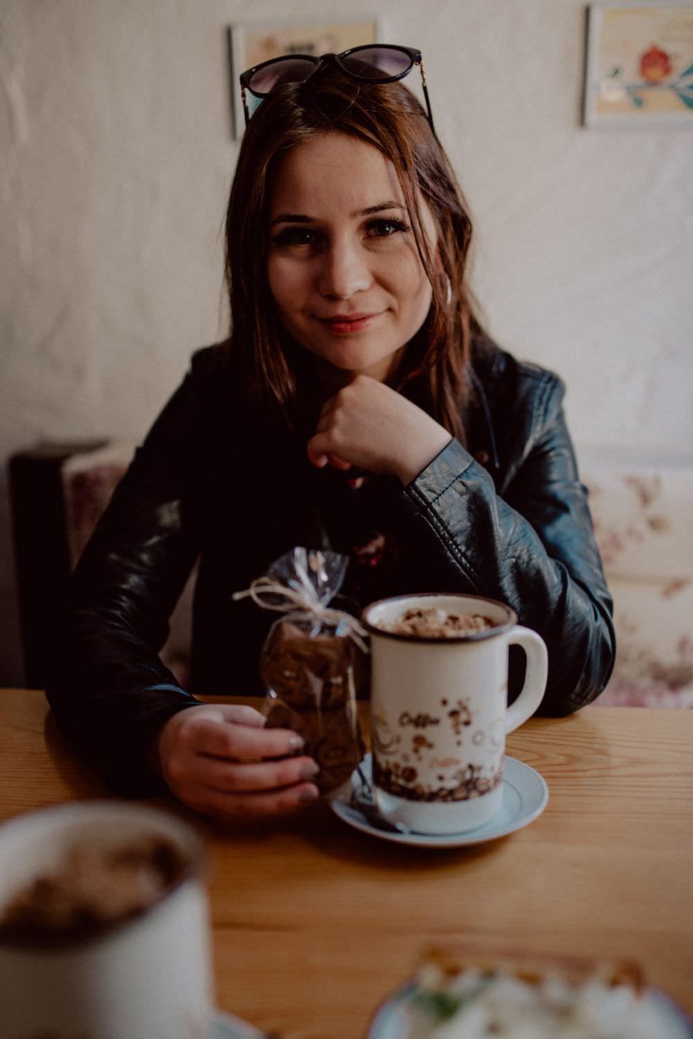 girl with hot coffee and cookie