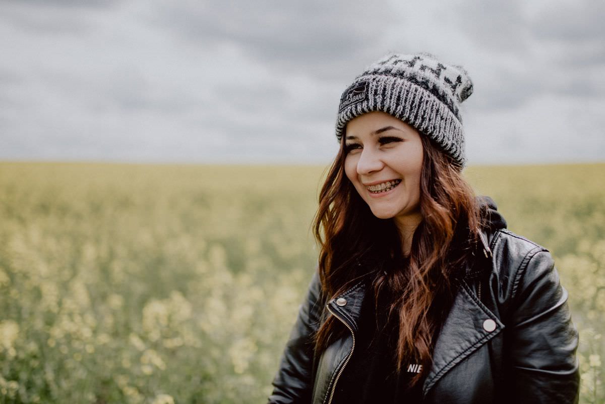 happy woman on the field