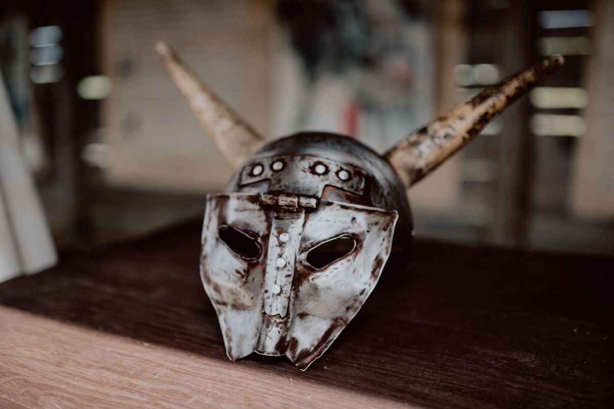 old metal mask with horns
